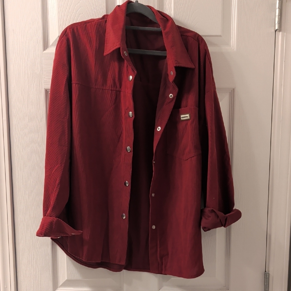 Men's Casual Long-Sleeve Red Shirt Jacket